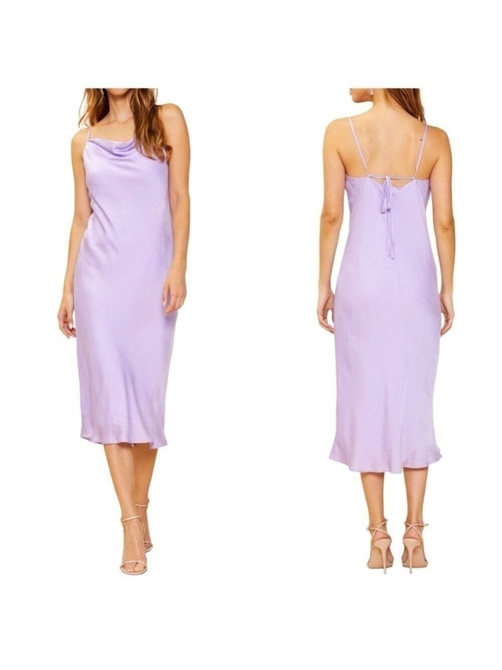 Skies Are Blue Cowl Neck Lilac Midi Length Flowy Bias Cut Toe Back Slip Dress